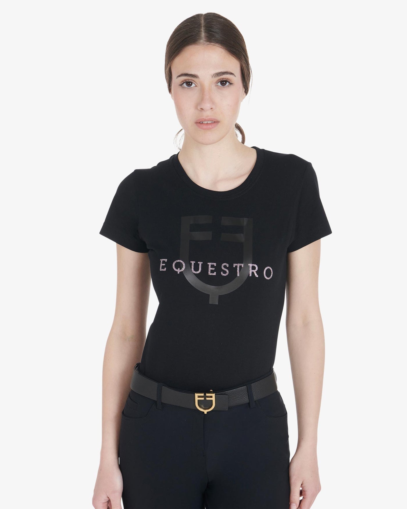 Equestro Women's slim fit t-shirt with glitter logo