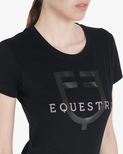 Equestro Women's slim fit t-shirt with glitter logo