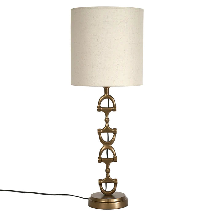 SNAFFLE BIT LAMP STAND BRASS INCLUDING light beige linen SHADE