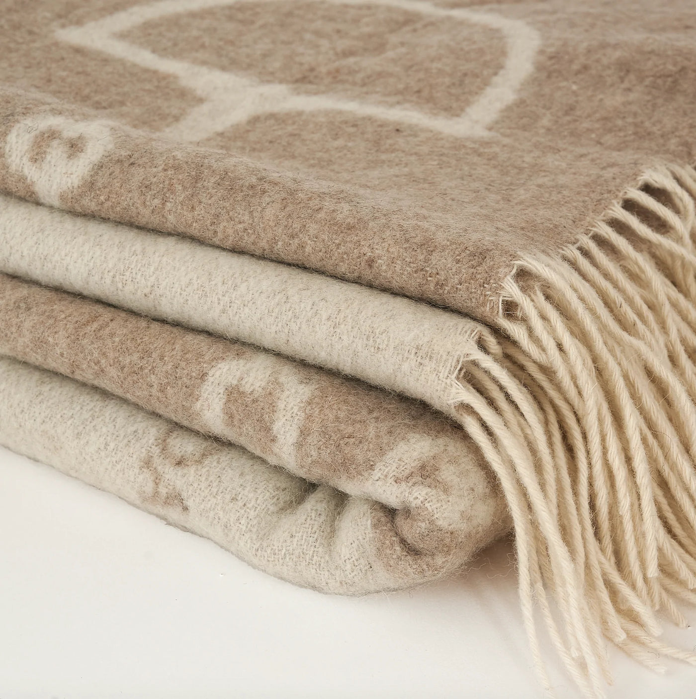 ADAMSBRO WOOL CASHMERE THROW CAMEL & OFF-WHITE
