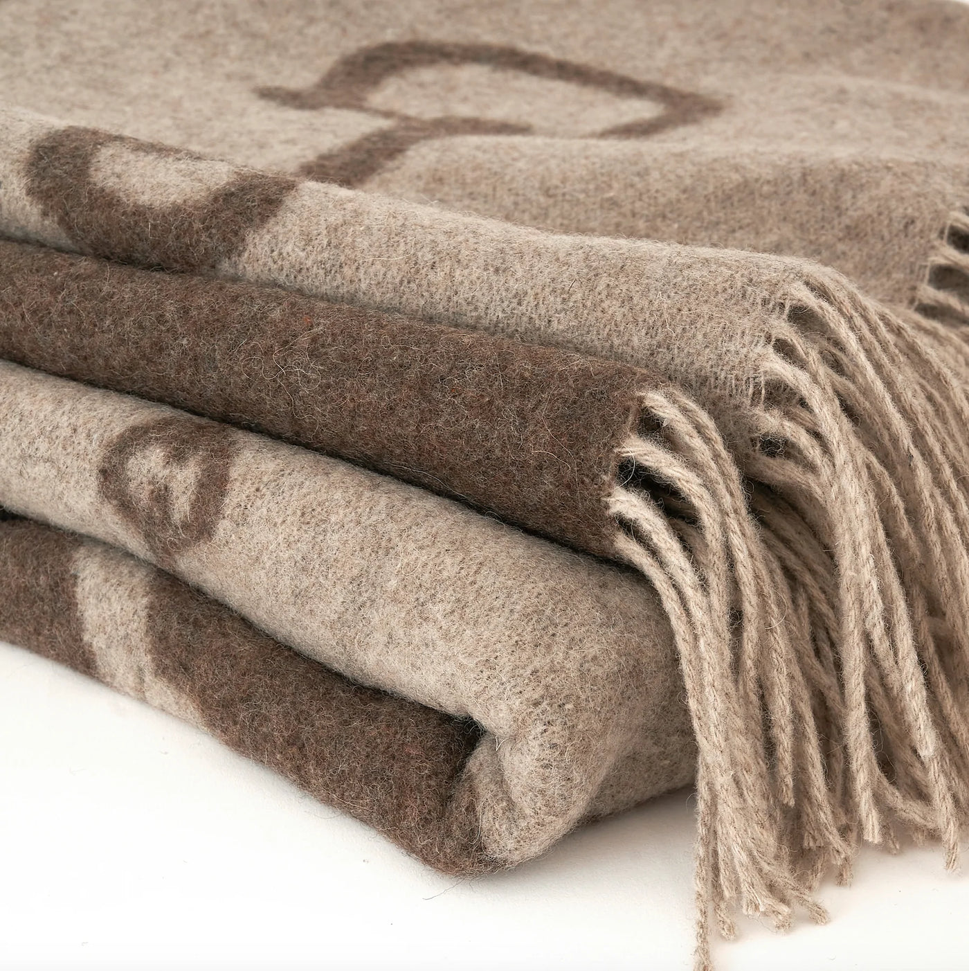 ADAMSBRO WOOL CASHMERE THROW MUD & BEIGE